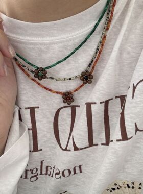 手工编织孔雀石项链天然石串珠