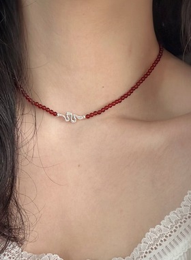 新中式红玛瑙复古项链串珠S925银