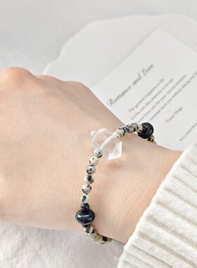 透明水晶斑点石纯银手串玛瑙手链