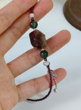 小米珠泰银项链水晶酒红色串珠