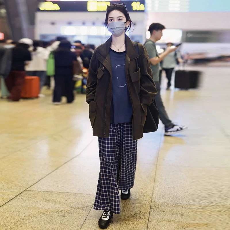 代工厂！OPEN YY2025秋季 章若楠同款百搭复古翻领工装外套女夹克,淘宝优惠券,粉丝福利购,淘宝优惠卷