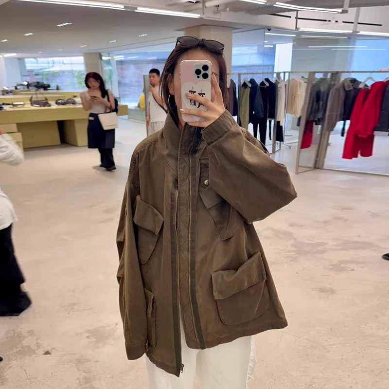 代工厂！OPEN YY2025秋季 章若楠同款百搭复古翻领工装外套女夹克,淘宝优惠券,粉丝福利购,淘宝优惠卷