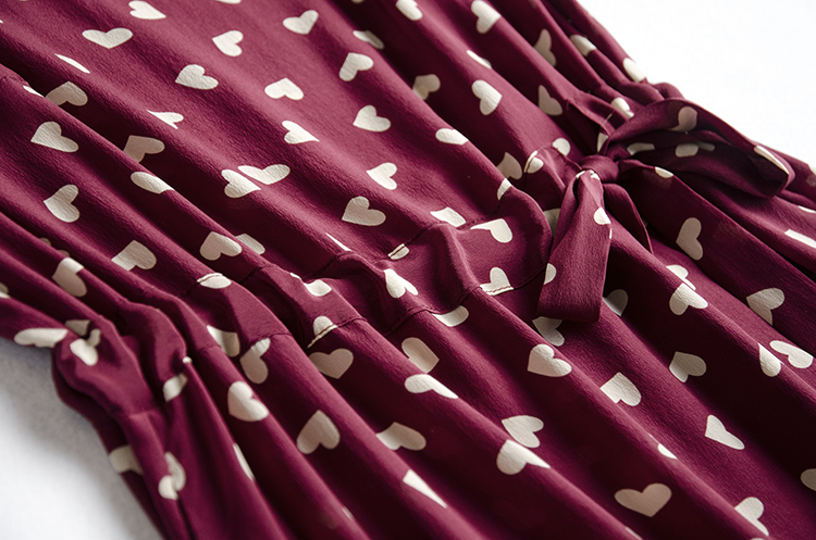 多色2018新款桑蚕丝印花圆领系带抽绳长裙波