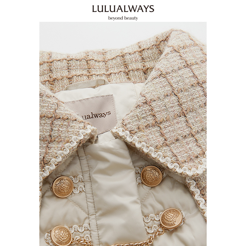 LULUALWAYS/我爱露露 甜美时尚复古格子斗篷型羽绒服保暖外套