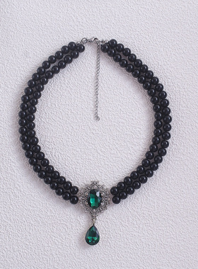 黑色复古双层仿珍珠短项链