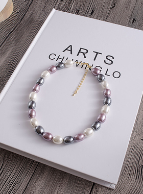 个性巴洛克彩色贝壳珠锁骨链