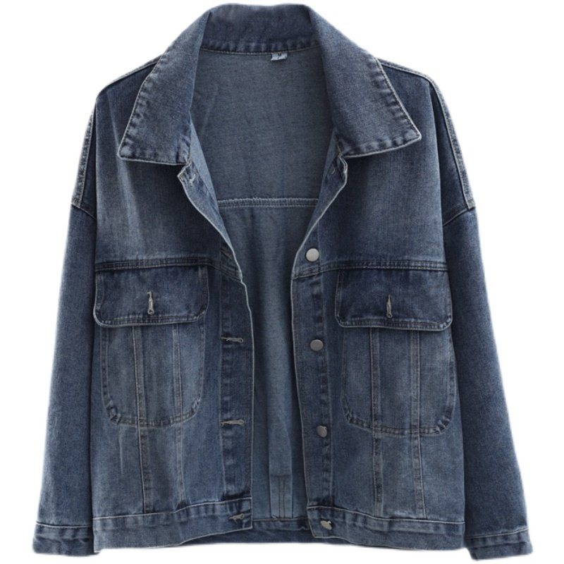 韩国2025早秋新款学院风深蓝色牛仔外套女秋冬韩版宽松夹克短外套,淘宝优惠券,粉丝福利购,淘宝优惠卷