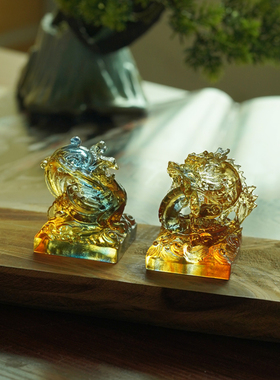 珍悦古法琉璃龙凤小摆件一对