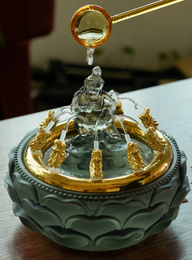 珍悦琉璃九龙喷水浴佛盆黑财神