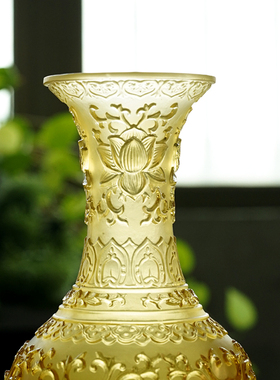 珍悦古法琉璃浮雕莲花花瓶摆件