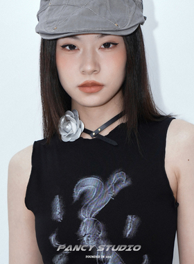 原创皮革小香山茶花choker