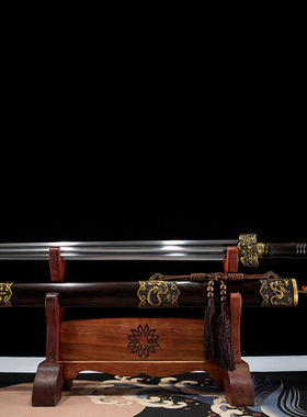 云龙战剑锻打花纹钢双槽外贸宝剑