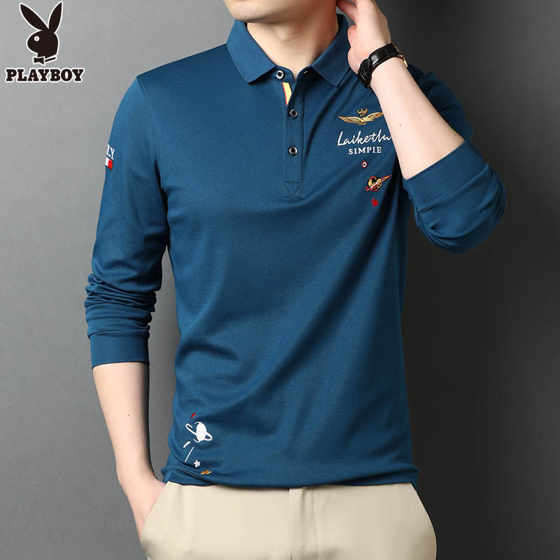 花花公子长袖男2020秋季休闲polo衫 playboy大象T恤