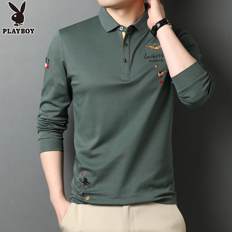 花花公子长袖男2020秋季休闲polo衫 playboy大象T恤