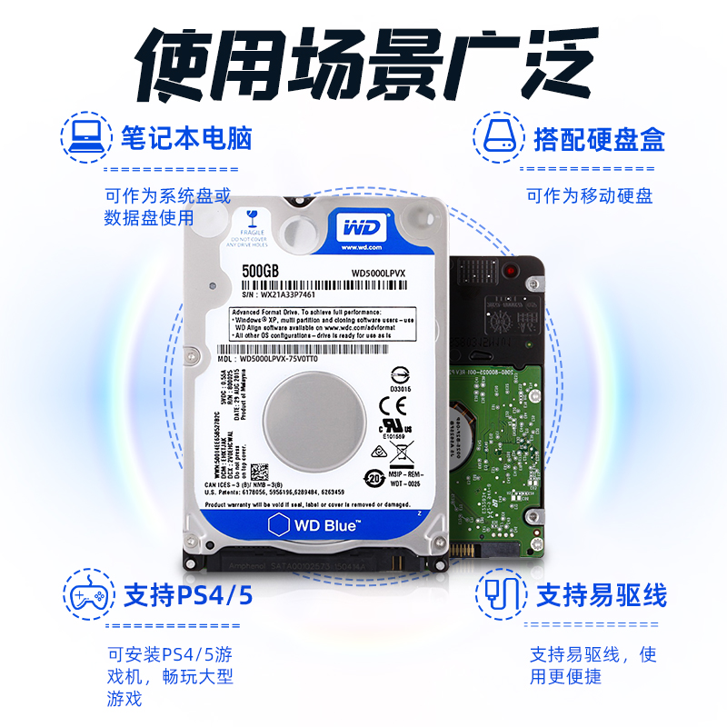 WD/西部数据500G机械硬盘2.5寸电脑笔记本西数蓝盘2t游戏黑盘1TB - 图2