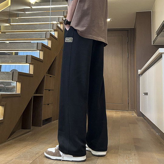 运动裤男款春秋款大童加绒休闲裤青少年初高中生阔腿宽松直筒裤子