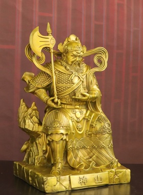 纯黄铜山神爷土地神像客厅摆件