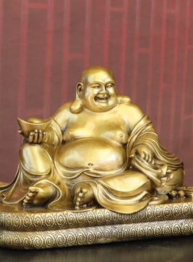 纯黄铜弥勒佛卧佛客厅供奉摆件