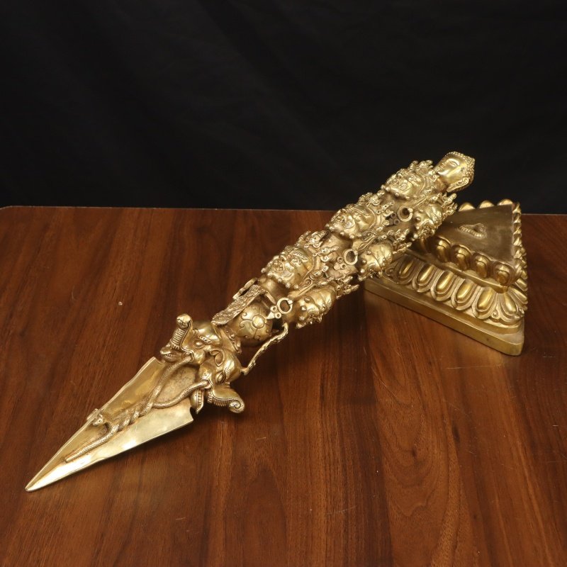 纯黄铜秽迹金刚杵马头明王金刚橛降魔杵摆件三面普巴金刚杵带底座,淘宝优惠券,粉丝福利购,淘宝优惠卷
