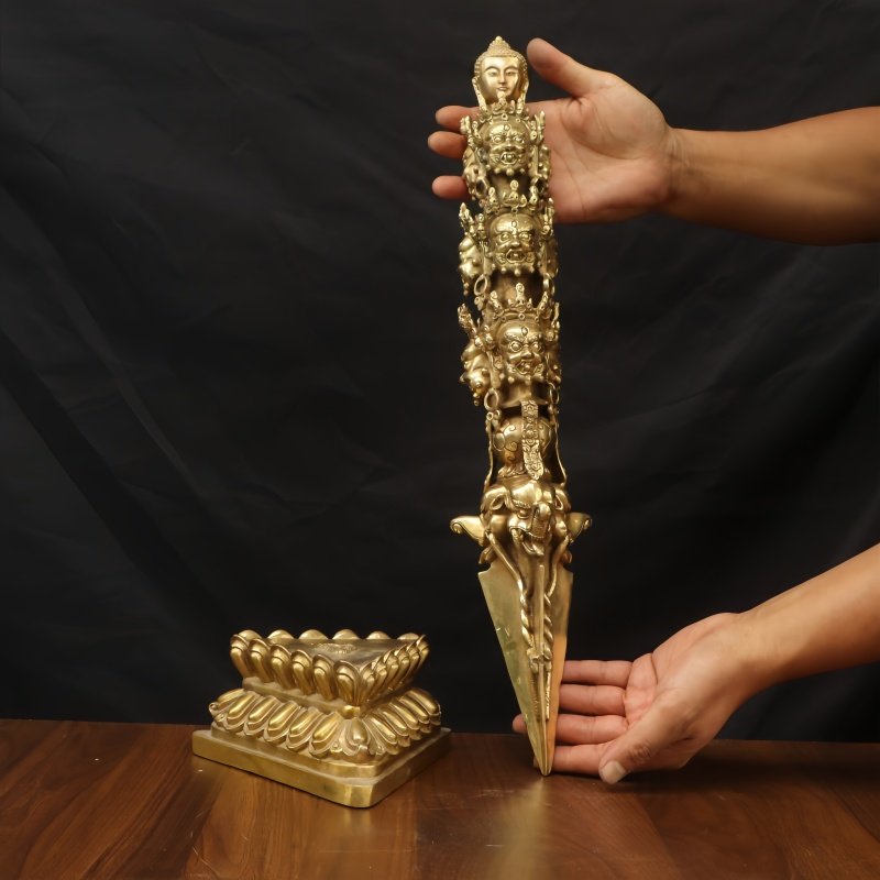 纯黄铜秽迹金刚杵马头明王金刚橛降魔杵摆件三面普巴金刚杵带底座,淘宝优惠券,粉丝福利购,淘宝优惠卷