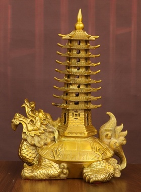黄铜龙龟文昌塔摆件九层书房摆件