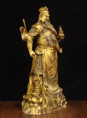 纯黄铜关公铜像横提刀室内摆件