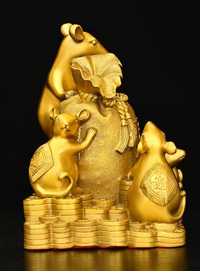 纯黄铜五鼠运财金钱袋十二