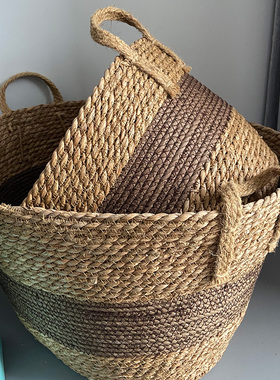 清仓3件7折ins风草编装饰篮子