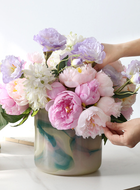 高级感仿真芍药洋桔梗餐桌花艺