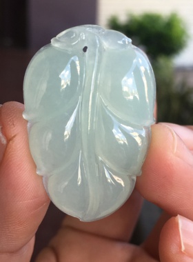 缅甸天然A货保真正品翡翠冰晴水叶子吊坠挂件水润饱满厚装送礼