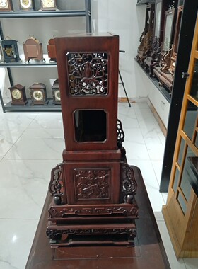 红酸枝外壳，景泰蓝盘屉，电子报时机芯