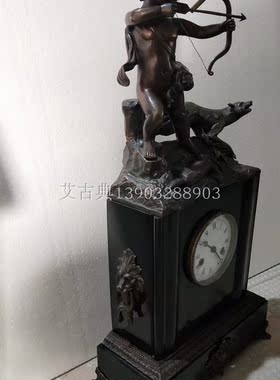 钟表复古欧式撞色镀金白色大理石纯铜机械牧童座钟新品