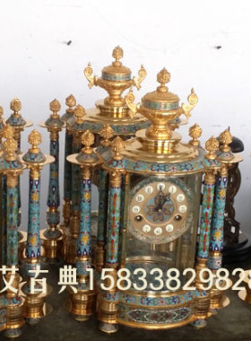 景工座钟 景泰蓝机械座钟 纯铜镀金 15天机芯带报时