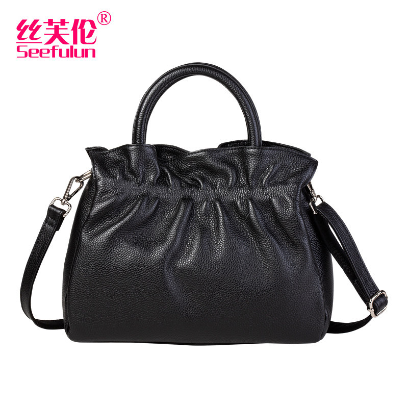 2025秋冬新款真皮大容量手提包时尚褶皱软牛皮通勤单肩斜挎包女包,淘宝优惠券,粉丝福利购,淘宝优惠卷