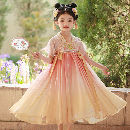 女童汉服夏季古装国风2025新款古风超仙连衣裙儿童唐装中秋节服装 - 图1