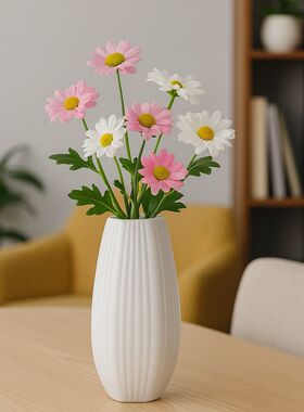 北欧高级感六角竖纹陶瓷花瓶 ins风小众家居插花摆件桌面花器