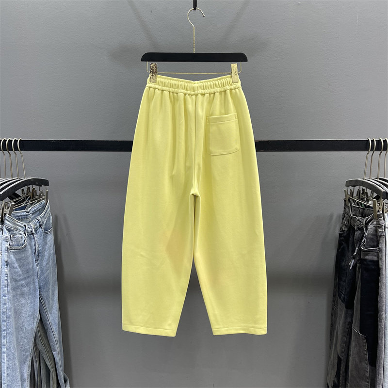 欧货2026春季新款黄色休闲运动卫裤女小个子宽松阔腿裤九分哈伦裤,淘宝优惠券,粉丝福利购,淘宝优惠卷