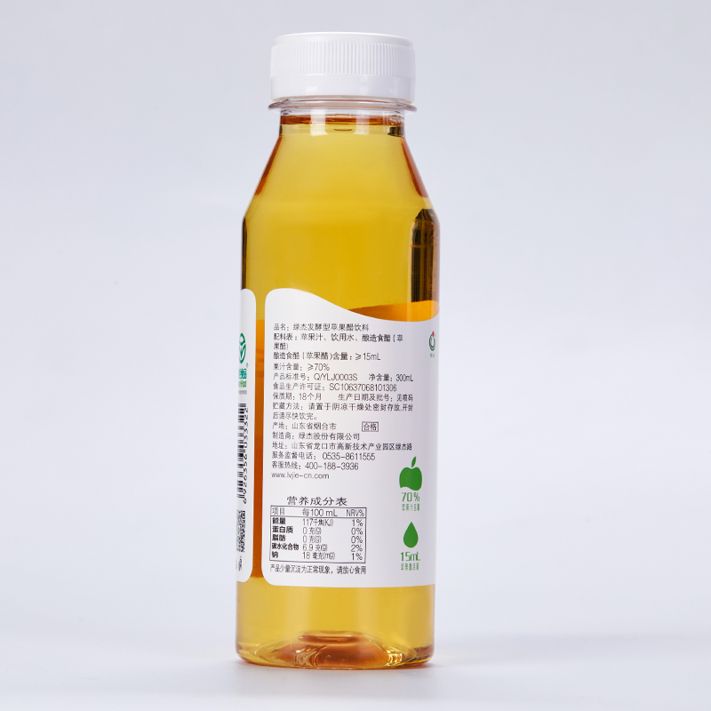 绿杰鲜汁发酵型苹果醋饮料300ml*6瓶装箱装70%果汁0代糖0脂肪酸爽 - 图3