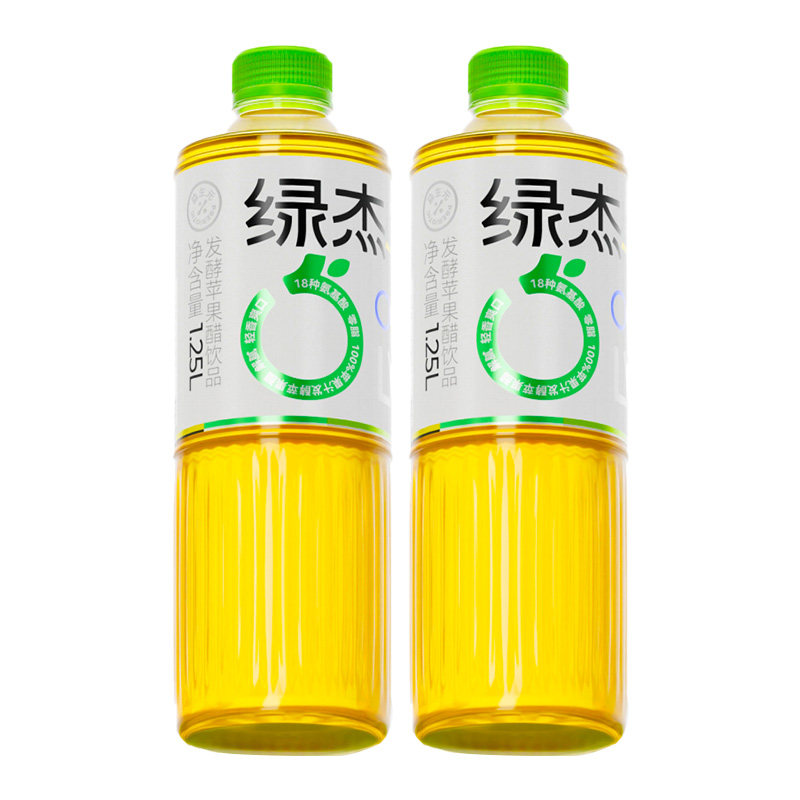 绿杰苹果醋饮料大瓶1.25L*2瓶装发酵型绿色食品无蔗糖苹果汁饮料,淘宝优惠券,粉丝福利购,淘宝优惠卷