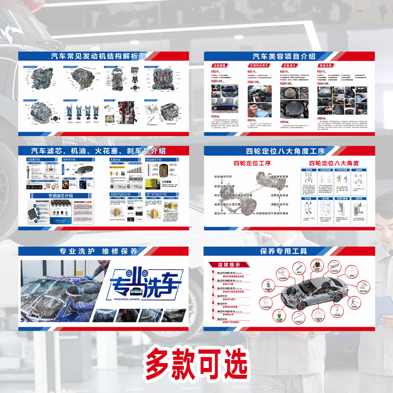 轮胎店洗车修理厂4S店装饰画汽车维修保养周期表发动机图海报墙贴 - 图0