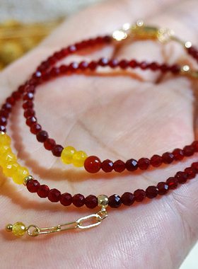 天然酒红真石榴石转运珠手串女性健康极细手链切面珠喜庆过年红色