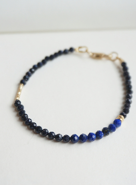 天然蓝砂石青金石白水晶细手链