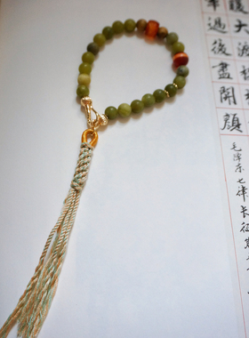 花间集【禅】岫玉藏传西藏药师天珠玛瑙文玩女孩盘玩单圈手串