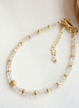 小冰糖~白水晶方糖珠极细手链保色轻奢原创设计正能量转运珠2mm