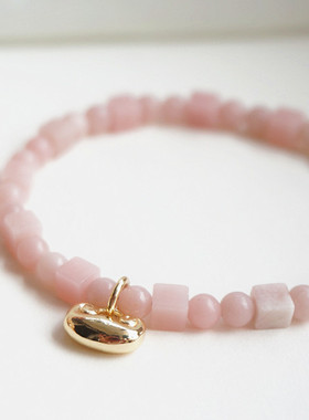 《花酿》天然粉澳宝方糖珠圆珠手链桃花助运粉红色中国风平安锁