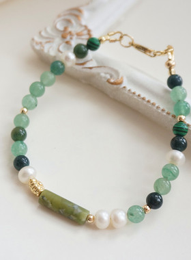 【碧水云涧】天然水晶多宝珠细手链蓝绿色夏天系多巴胺小众原创