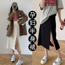 2022 spring and summer new pregnant women open fork half body dress 100 hitch slim medium long version of baby with A-word dress casual half nepotism