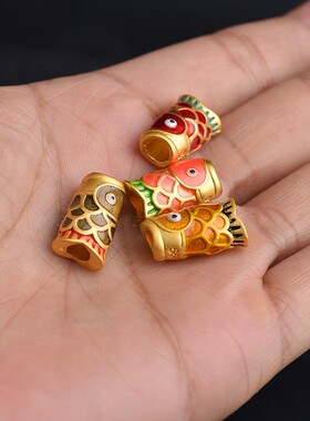 沙金保色滴油烧蓝大孔锦鲤鱼饰品