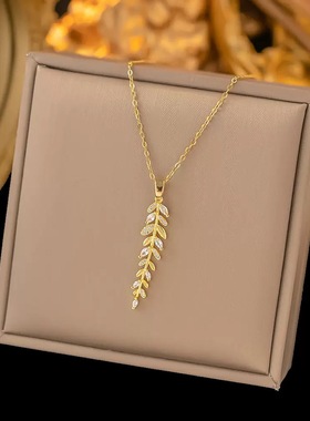 轻奢法式优雅锆石树叶项链小众设计感锁骨链个性百搭高级感饰品