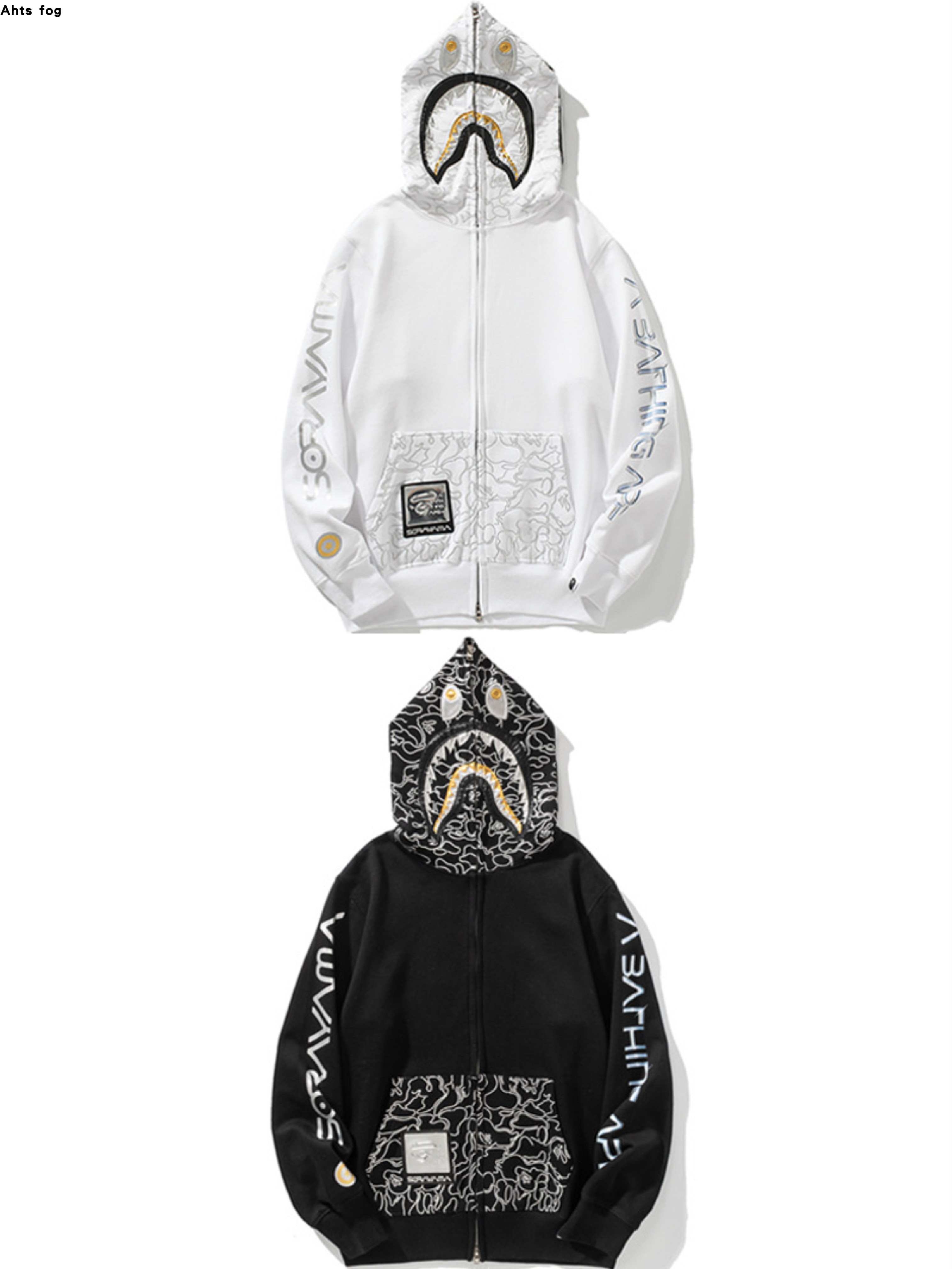 AHTS FOG BAPE SORAYAMA鲨鱼头联名空山基印花连帽拉链卫衣潮 - 图3